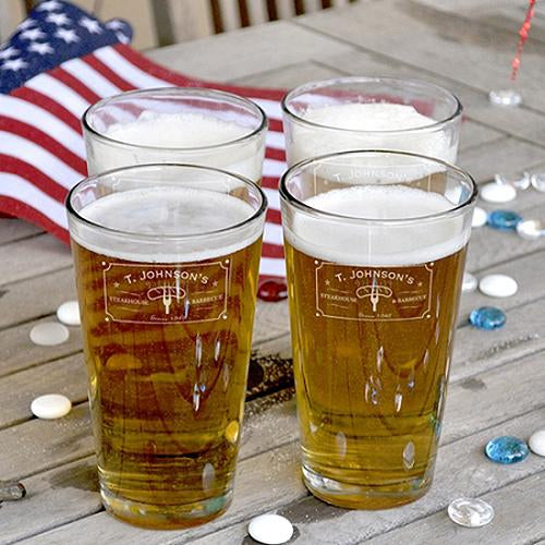 Personalized Pint Glasses - Set of 4 - Etched